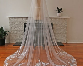 Lace Wedding Cape Veil: Long Bridal Tulle Cape, Handmade