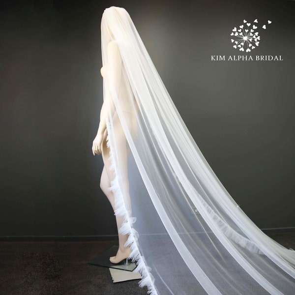 DYLAN Ruffle one tier veil, ruched tulle veil, frill tulle veil, wedding veil, bridal veil, long veil.