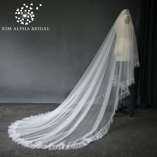 RYLAN ruffle veil, frill tulle veil, ruched tulle veil, drop wedding veil, two tier veil, bridal veil, veil with blusher.