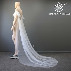 ELIANA cape veil with ruffle sleeves, wedding cape, bridal cape, removable cape, detachable wedding cape with ruched tulle sleeves.
