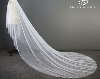 Pearl Drop Wedding Veil: Two Tier Bridal Veil with Blusher