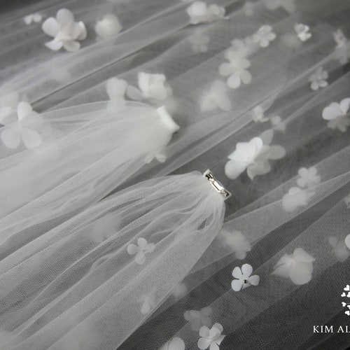 MILEY Flower Wedding tulle wings, floral bridal tulle wings, bridal veil, shops long wedding veil, handmade wedding veil, floral veil.