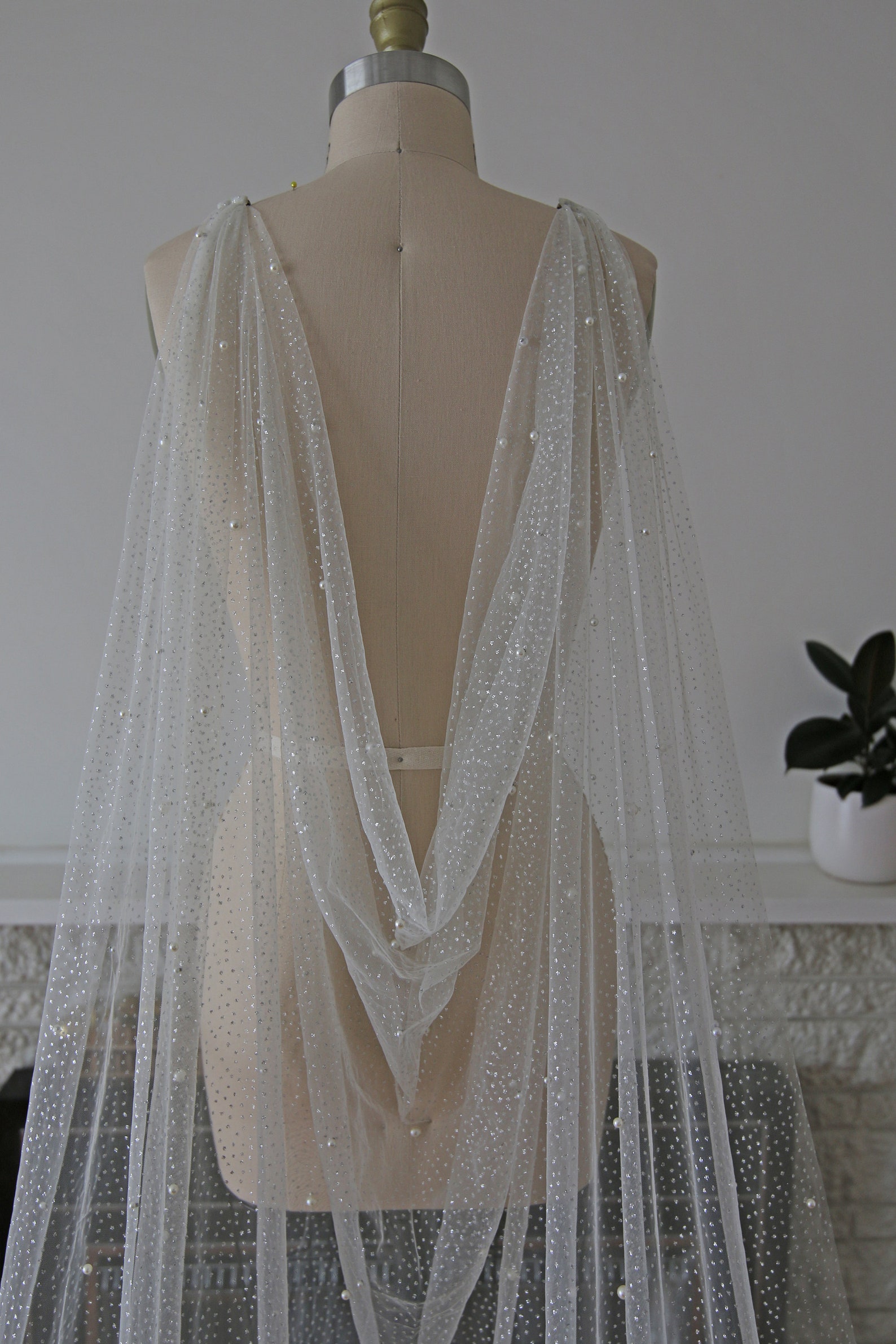 HEIDI Pearl cape veil glitter pearl cape veil sparkle cape | Etsy