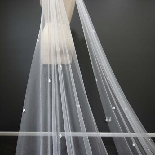 MILEY Flower Wedding tulle wings, floral bridal tulle wings, bridal veil, shops long wedding veil, handmade wedding veil, floral veil.
