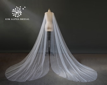 Alas de tul con perlas para novias: Velo de hombros nupcial con perlas