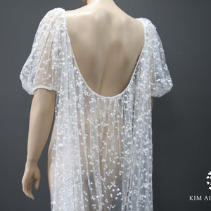 ELIZA wedding cape with puffy sleeves, polka dot embroidery bridal cape with short sleeves, detachable cape veil, made to measure
