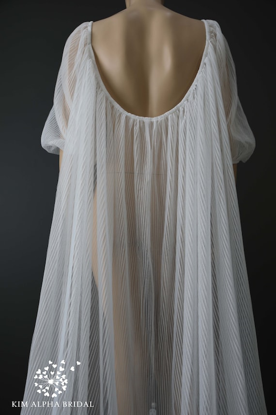 Pleated Tulle Wedding Cape with Sleeves - Detachable Bridal cape