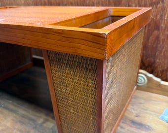 Vintage Mid Century Modern Breakfast in Bed Tray Table Teak Wood Cane Sides Folding Lap Desk Danish Modern Serving Tray