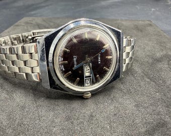 Timex Electric Vintage Armbanduhr 1980s schwarz blau und silbernes Armband