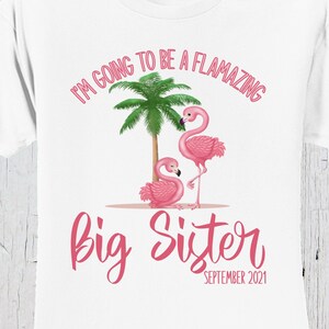 I'm Going To Be A Flamazing Big Sister Shirt, Pregnancy Announcement, Pink Flamingo, Promoted to Big Sis, Baby Reveal, Girl Baby Shower Gift image 1