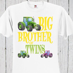 Tractor Shirt, Big Brother of Twins Shirt, Big Brother Gift, Big Brother Tshirt, Pregnancy Reveal, Baby Announcement, Baby Shower, Big Bro
