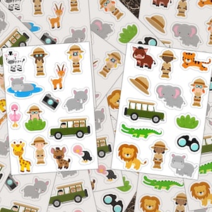 Sticker Sheets, Jungle Safari, Journal Sticker, Zoo Animal, Safari Party Favor, Hippo Stickers, Safari Animals, Sticker Pack, Animal Decals