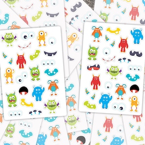 Sticker Sheets, Monster Stickers, Monster Parts, Baby Shower Stickers, Journaling Stickers, Halloween Decals, Monster Clipart, Monster Party