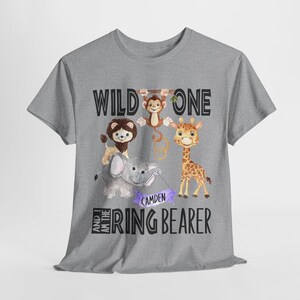 Wild One Ring Bearer Shirt, Jungle Safari Wedding Toddler Shirt, Personalized Kids T-Shirt, Elephant Lion Giraffe Monkey Gift, Bridal Party