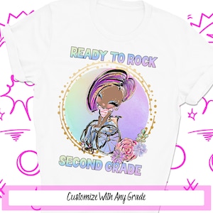 First Day of School Shirt, Handicap Black Girl Wheelchair Ready To Rock Second Grade, Special Needs Disability Elementary School Custom Tee