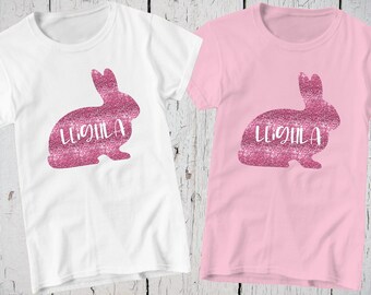 Easter Bunny, Easter Tshirt, Personalized Shirt, Easter Shirt, Easter Outfits, Faux Pink Glitter, Toddler Easter, Cute Easter Shirt for Kids