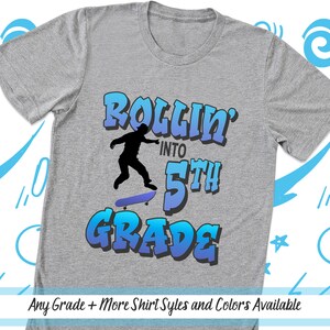 Rollin&#39; Into 5th Grade Shirt, Fifth Grade Skateboard Shirt, Customized Back To School Shirt, First Day of School, Kids Skateboarding Tshirt