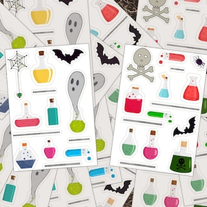 Sticker Sheets, Halloween Stickers, Potion Bottles, Halloween Crafts, Halloween Potions, Magic Potions, Halloween Planner, Potion Jar Decal