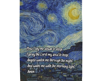 Now I Lay Me Down To Sleep Starry Night Plush Blanket, Keepsake Prayer Blanket, Plush Blanket Baby Gift, Velveteen Blanket Baptism Gift