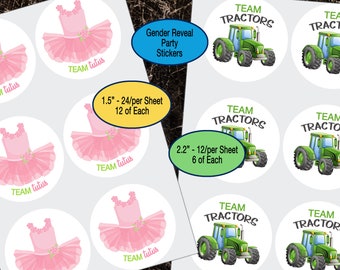Tutus & Tractors, Gender Reveal, Sticker Sheet, Gender Reveal Favors, Team Boy, Team Girl, Gift Bag Sticker, Baby Shower Sticker, He and She