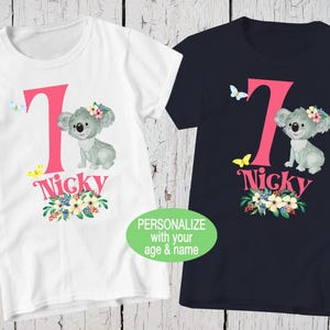 Koala Birthday Shirt, Personalized Shirts, Koala Print, Birthday Gift Girl, Girls Birthday Tee, Australia Shirt, Toddler Butterfly Shirt Bild 1