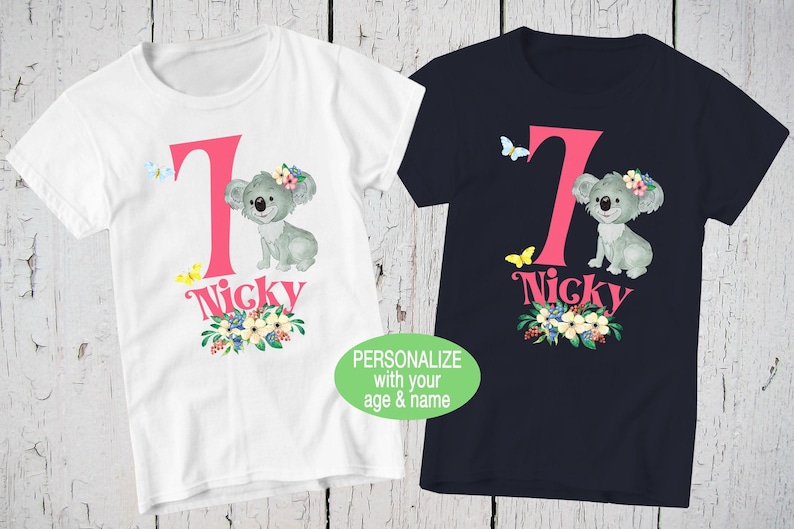 Koala Birthday Shirt, Personalized Shirts, Koala Print, Birthday Gift Girl, Girls Birthday Tee, Australia Shirt, Toddler Butterfly Shirt Bild 1