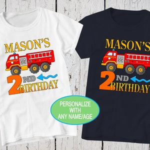 Fire Truck Birthday Shirt, Fireman Birthday, Personalized Tee, Firetruck Tshirt, Firefighter Birthday, Third Birthday, 2nd Birthday Shirt