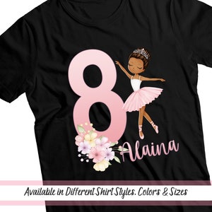 Ballet Dancer Kids Birthday Shirt, Brown Skin Black Girl Dance Shirt, Custom Birthday Gift, Ballerina Princess Birthday Personalized Shirt
