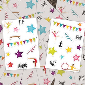 Sticker Sheets, Flip Tumble, Jump & Play Stickers, Vinyl Decal, Gymnast Decals, Gymnastics Girls, Stickers for Activity Books, Cheerleaders