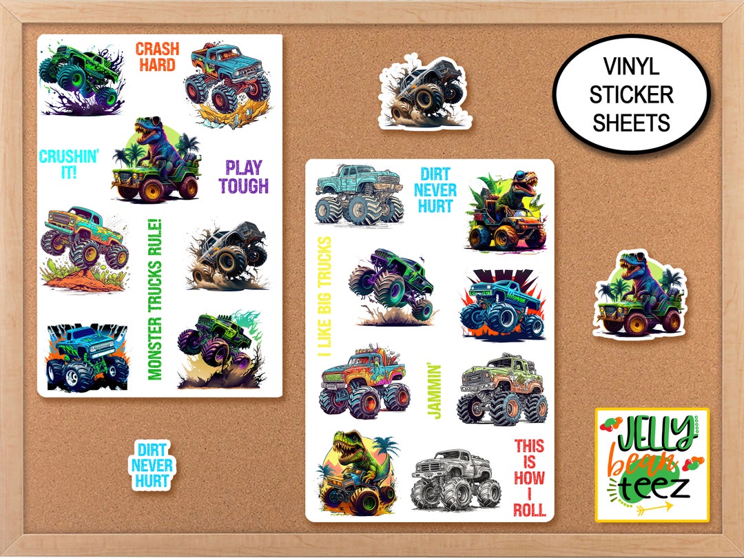 T-rex Dinosaur Monster Truck Stickers for Kids, Monster Truck Decal Sticker  Sheet, Dinosaur Birthday Party, Dinosaur Stickers, T-rex Sticker - Etsy, image size:1080x810