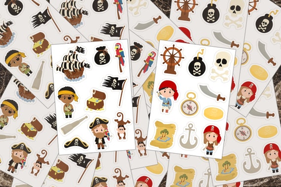 Sticker Sheets, Pirate Stickers, Activity Book Decals, Scrapbook Stickers,  Tablet Laptop, Treasure Stickers, Pirate Ship, Birthday Stickers