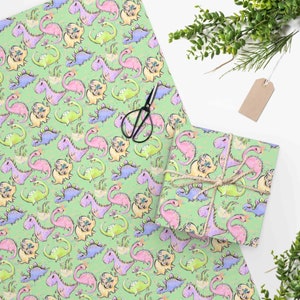 Girl Dinosaur Pattern Gift Wrap Paper, Green Dinosaur Print, Dinosaur Art, Gift Wrapping Paper, Dinosaur Gifts, Baby Girl Gifts, Baby Shower