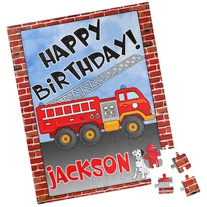 Personalized Fire Truck Birthday Puzzle, Custom Name Jigsaw, Firefighter Theme Gift, Kids Birthday Keepsake, Fireman Fun Puzzle Gift for Boy
