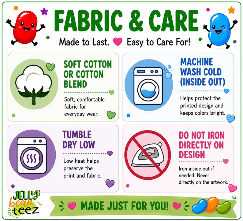 The image is a colorful and informative poster about fabric and care, featuring various illustrations and text to explain the benefits and instructions for different types of fabrics and care methods.