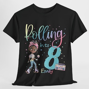Roller Skating Birthday Girl Shirt, Retro 90s Black Girl Skate Party Tee, Rolling Into Fun Roller Rink Outfit, Melanin Skater Gift for Girls
