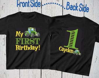 1st Birthday Green Tractor Shirt, Farm Tractor Birthday Gift, Birthday Outfit, Birthday Shirts for Boys Birthday Party, Personalized Shirt