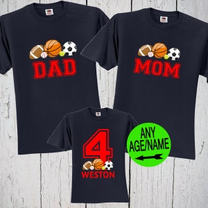 Sports Birthday Shirts, Matching Family Shirts, All Star Birthday, Sports Party, Birthday Shirts, Sports Theme Birthday, Sports Balls Tee