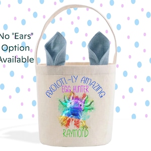 Axolotl-ly Amazing Egg Hunter Personalized Easter Basket, Cute Axolotl Easter Egg Hunt, Easter Gifts, Easter Bunny Ears Linen Bucket Bag
