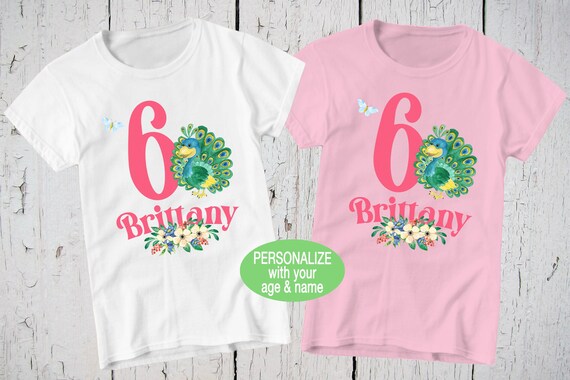 Camisa de cumpleanos de pavo real camisas personalizadas estampado de pavo real camisa de cumpleanos para ninas regalo de cumpleanos camisa para ninos pequenos camisa de mariposa camisetas de flores E...