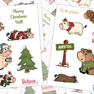 Cute Highland Cow Christmas Quotes, Sticker Sheet, Country Christmas, Merry Christmas, Holiday Stickers, Journal Stickers, Christmas Planner