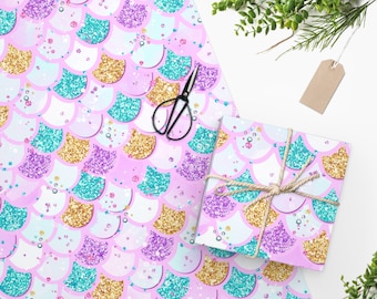 Mermaid Tail Birthday Gift Wrapping Paper, Pastel Pink Scales Pattern Paper, Baby Shower Wrap Paper, Mermaid Party Decor Christmas Gift Wrap