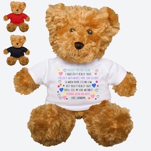 Hug From Grandma Cute Stuffed Teddy Bear Gift, Brown Teddy in Tshirt, Little Girl Gift from Grandma, Personalized Bear, Boys Graduation Bear
