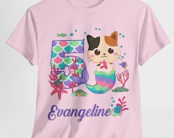 Meowmaid Birthday Shirt, Girls Mermaid Shirt, Cat Mermaid, Under Sea Party, Cat Lover Gift, Personalized Shirt, Ocean Shirt, Kitty Mermaid