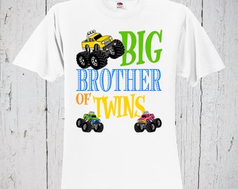 Monster Truck Shirt, Big Brother of Twins Shirt, Big Brother Gift, Big Brother Tshirt, Pregnancy Reveal, Baby Announcement, Twins Birthday