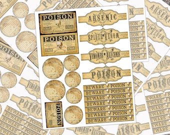 Vintage Apothecary Labels, Poison Potion Bottle Stickers, Gothic Scrapbook Decor, Spooky Halloween Jar Labels, Dark Academia Aesthetic (#1)