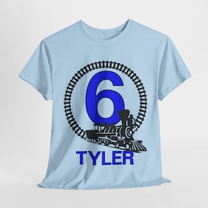 Train Birthday Shirt for Boys, Custom Locomotive Party Tee, Steam Engine Outfit w Railroad Track, Photo Op Personalized Train Conductor Gift