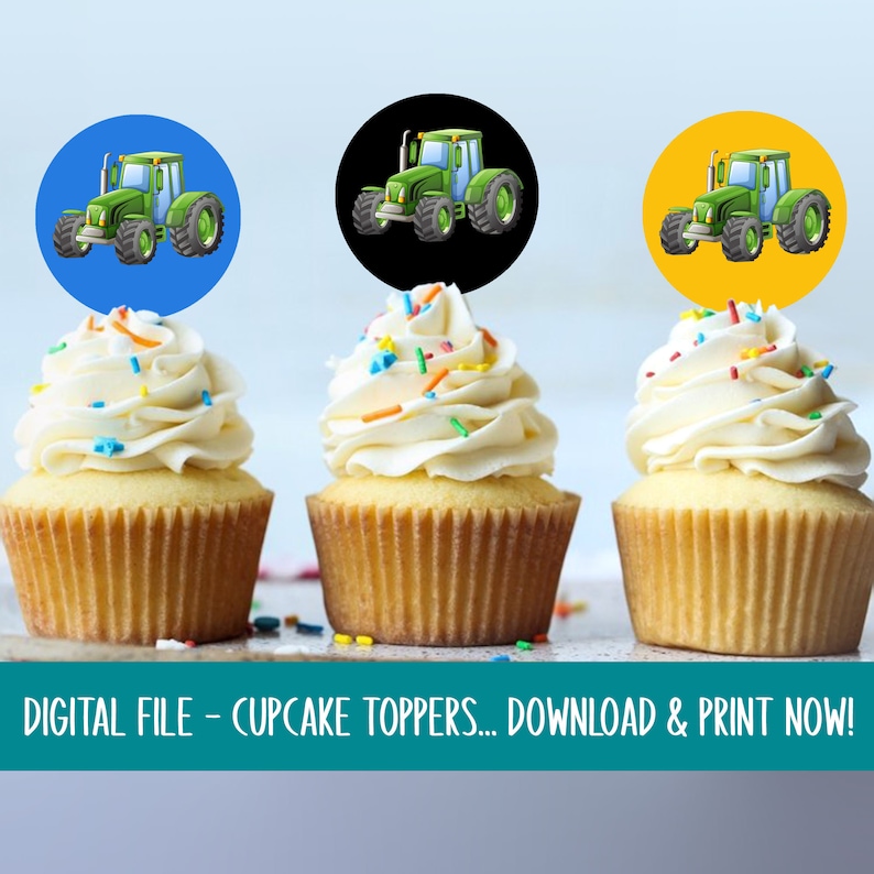 Tractor Birthday Cupcake Toppers DIGITAL Download Tractor - Etsy