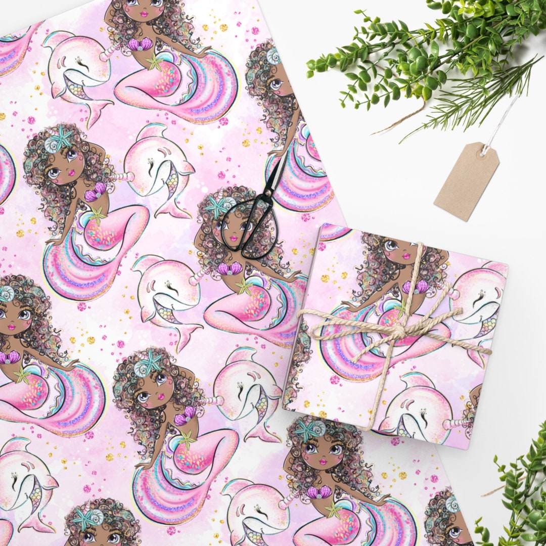 Mermaid Themed Gift Wrap Paper - 10 Sheets Pink Wrapping Paper For Birthdays & Showers
