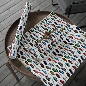 a wrapping paper on a table with a clock on it