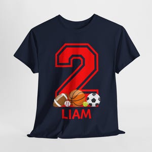 Personalized Sports Birthday Shirt, Custom Name and Number Tee for Boys, Football Baseball Basketball Soccer Gift, Sports Party Outfit